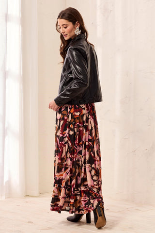 Lined Faux Leather Button Front Jacket-Black
