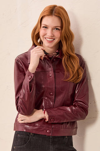 Lined Faux Leather Button Front Jacket-Cherrylacquer