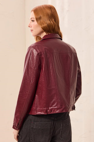 Lined Faux Leather Button Front Jacket-Cherrylacquer