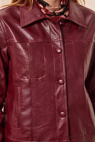 Lined Faux Leather Button Front Jacket-Cherrylacquer