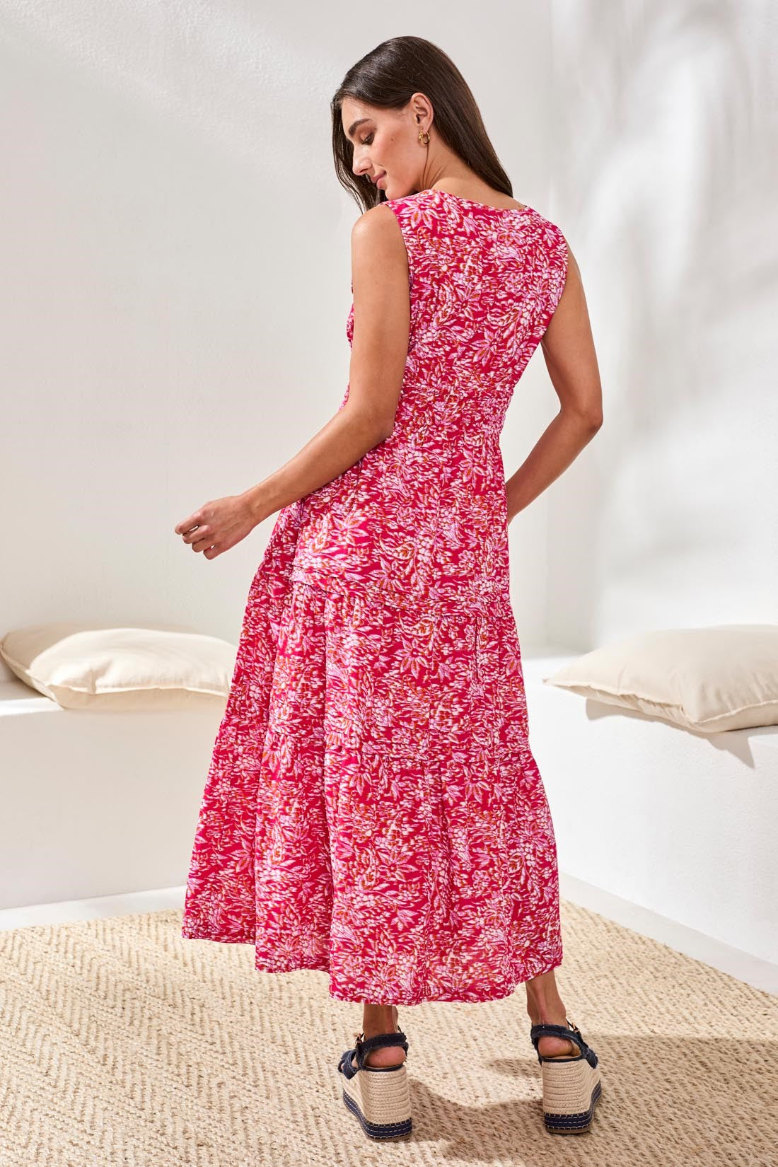 Lined Poplin Maxi Dress With Drawcord Waist-Gardenia – Tribal® Fashion