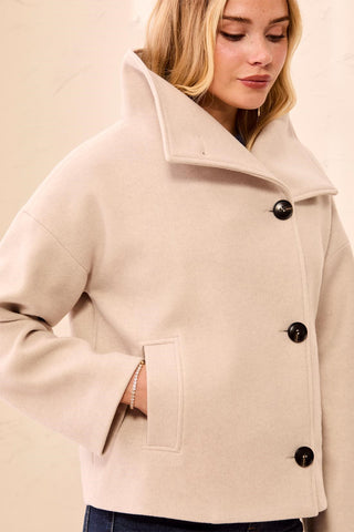 Lofty Knit Funnel Neck Button Front Jacket-Antiquewhite