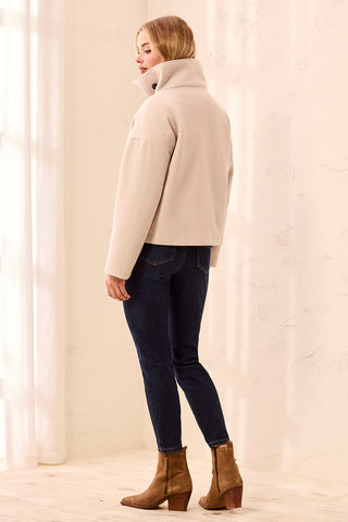 Lofty Knit Funnel Neck Button Front Jacket-Antiquewhite