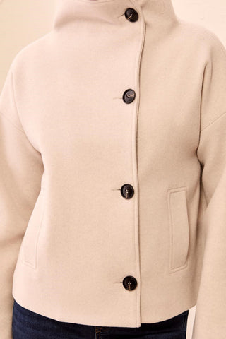 Lofty Knit Funnel Neck Button Front Jacket-Antiquewhite
