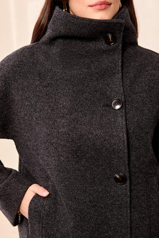 Veste En Tricot Duveteux À Col Cheminée -Charbon