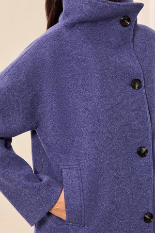 Lofty Knit Funnel Neck Button Front Jacket-Indigo
