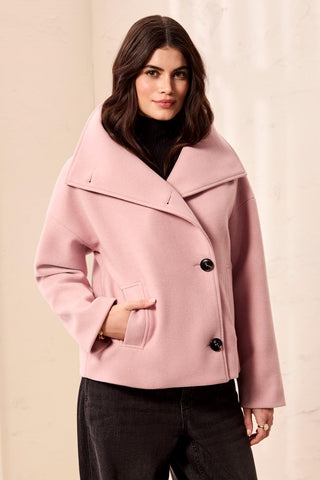 Veste En Tricot Duveteux À Col Cheminée -Gelée rose