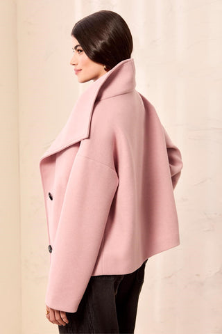 Veste En Tricot Duveteux À Col Cheminée -Gelée rose