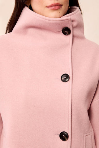 Veste En Tricot Duveteux À Col Cheminée -Gelée rose