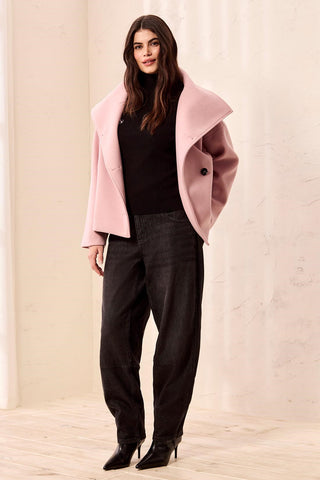 Veste En Tricot Duveteux À Col Cheminée -Gelée rose