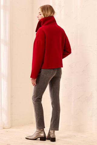 Veste En Tricot Duveteux À Col Cheminée -Pinot
