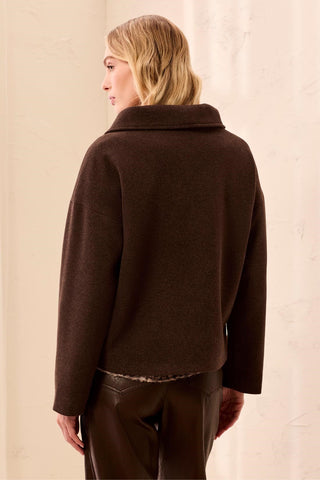 Lofty Knit Funnel Neck Button Front Jacket-Saddlebrown