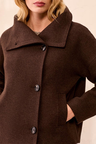 Lofty Knit Funnel Neck Button Front Jacket-Saddlebrown