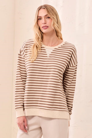 Long Sleeve Crew Neck Drop Shoulder Knit Top-Fossil