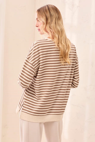 Long Sleeve Crew Neck Drop Shoulder Knit Top-Fossil