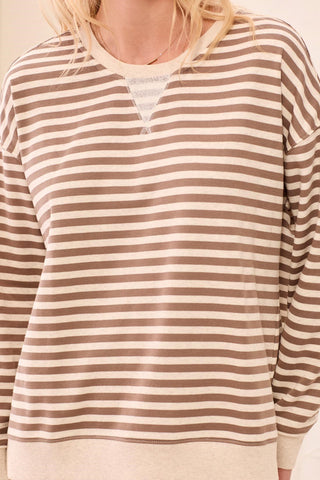Long Sleeve Crew Neck Drop Shoulder Knit Top-Fossil