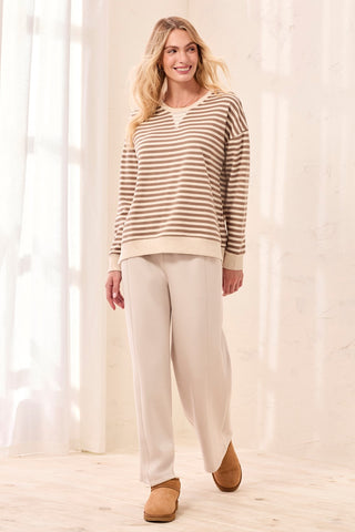 Long Sleeve Crew Neck Drop Shoulder Knit Top-Fossil