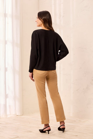 Ottoman Stretch Dolman V-Neck Knit Sweater-Black
