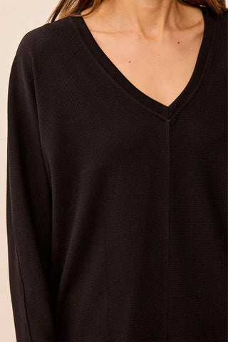 Ottoman Stretch Dolman V-Neck Knit Sweater-Black