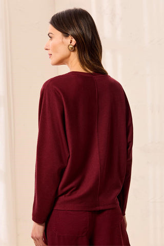 Ottoman Stretch Dolman V-Neck Knit Sweater-Cherrylacquer