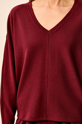 Ottoman Stretch Dolman V-Neck Knit Sweater-Cherrylacquer
