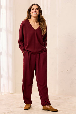 Ottoman Stretch Dolman V-Neck Knit Sweater-Cherrylacquer