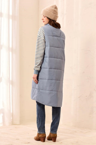 Long Zip-Front Quilted Vest-Blue fog