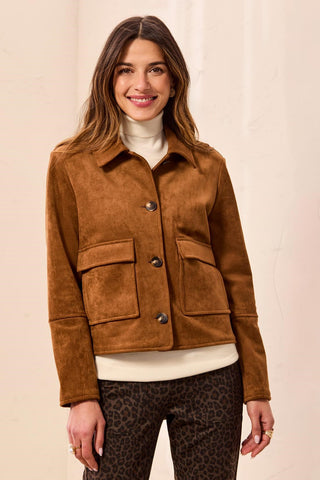 Luxurious Faux Suede Button-Front Structured Jacket-Dk gold