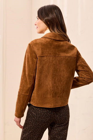Luxurious Faux Suede Button-Front Structured Jacket-Dk gold