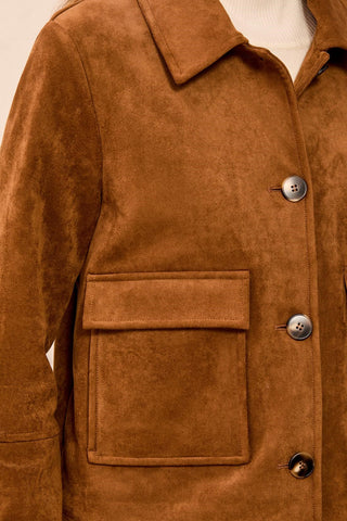 Luxurious Faux Suede Button-Front Structured Jacket-Dk gold