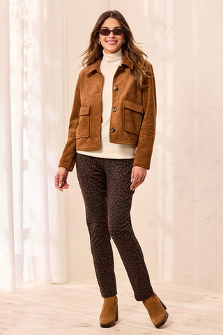 Luxurious Faux Suede Button-Front Structured Jacket-Dk gold