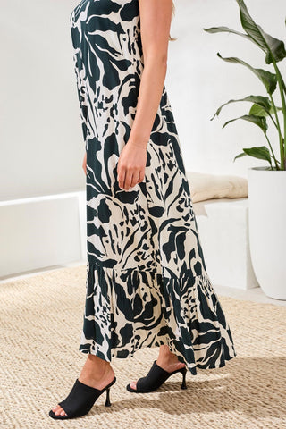 Maxi Dress With Smocking & Frill-Almostblack