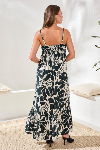 Maxi Dress With Smocking & Frill-Almostblack