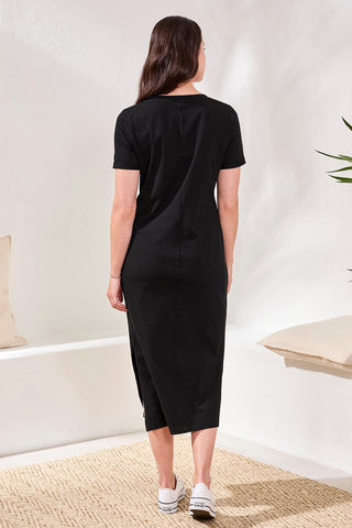 Maxi Knit Jersey Dress With Front Twist Knot Detail-Black