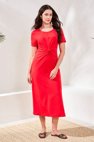 Maxi Knit Jersey Dress With Front Twist Knot Detail-Sangria