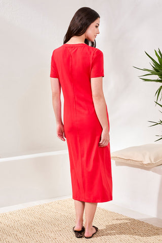 Maxi Knit Jersey Dress With Front Twist Knot Detail-Sangria