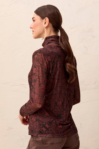 Mesh Turtleneck Top With Lining-Rusticbrown
