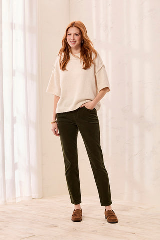 Pantalon Audrey En Velours Milleraie, Coupe Moulante Longueur Cheville Sans Braguette-Vert cèdre