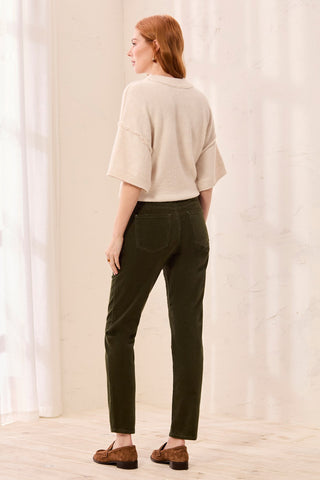Pantalon Audrey En Velours Milleraie, Coupe Moulante Longueur Cheville Sans Braguette-Vert cèdre