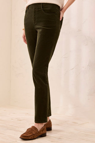 Pantalon Audrey En Velours Milleraie, Coupe Moulante Longueur Cheville Sans Braguette-Vert cèdre