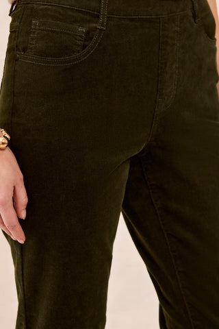 Pantalon Audrey En Velours Milleraie, Coupe Moulante Longueur Cheville Sans Braguette-Vert cèdre