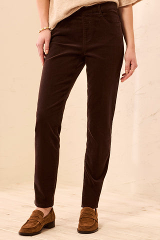 Micro Cord Audrey Pull-On Slim Ankle Pants-Chocolat