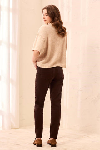 Micro Cord Audrey Pull-On Slim Ankle Pants-Chocolat
