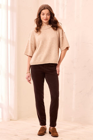 Micro Cord Audrey Pull-On Slim Ankle Pants-Chocolat
