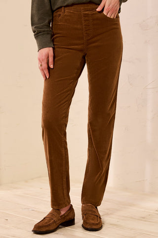 Micro Cord Audrey Pull-On Slim Ankle Pants-Saddlebrown