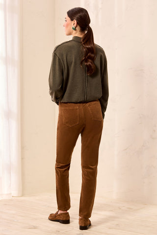 Micro Cord Audrey Pull-On Slim Ankle Pants-Saddlebrown