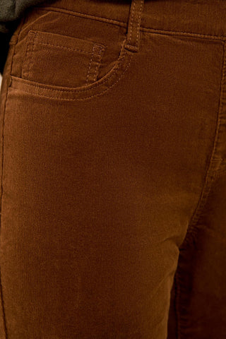 Micro Cord Audrey Pull-On Slim Ankle Pants-Saddlebrown