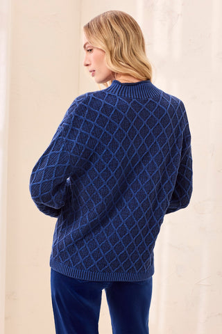 Mixed Cable Knit Long Sleeve Mock Neck Sweater-Stellar