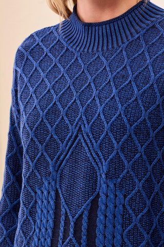 Mixed Cable Knit Long Sleeve Mock Neck Sweater-Stellar