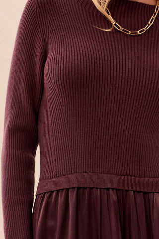 Robe À Manches Longues En Matières Mixtes Et Tricot Côtelé-Fudge